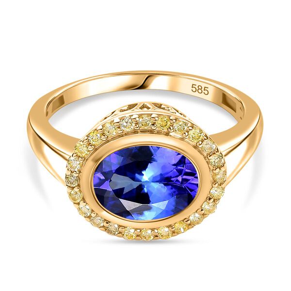 AAA Tansanit und natürlicher gelber Diamant Ring in 585 Gold - 2,17 ct. image number 0