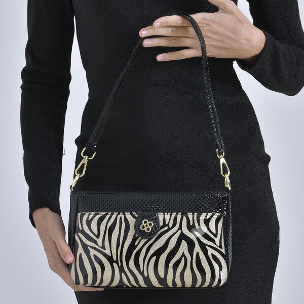 Stylische Sling-Umh&auml;ngetasche mit  Zebramuster, Schwarz image number 8