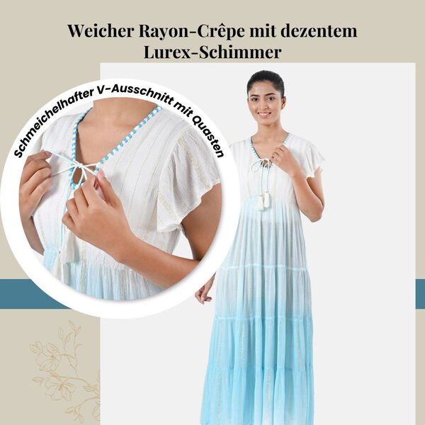 Maxikleid aus Viskose-Crepe mit Lurex, Einheitsgr&ouml;&szlig;e, Seegr&uuml;n image number 2