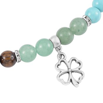 2er Set - Gl&uuml;cksklee Anh&auml;nger Set mit Mehrfarbigen und Opalit Edelsteinperlen Chakra Halskette und Armband