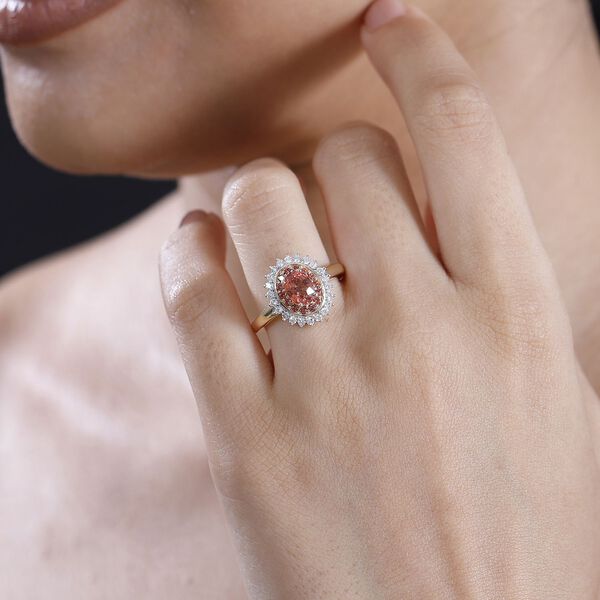 AAA Padparadscha Saphir und Diamant Ring in 585 Gold - 1,60 ct. image number 3