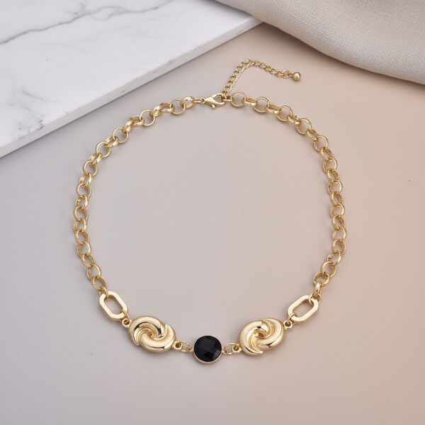 Schwarze Kristall Halskette ca. 50 cm + 5 cm Extender, Gelb image number 1