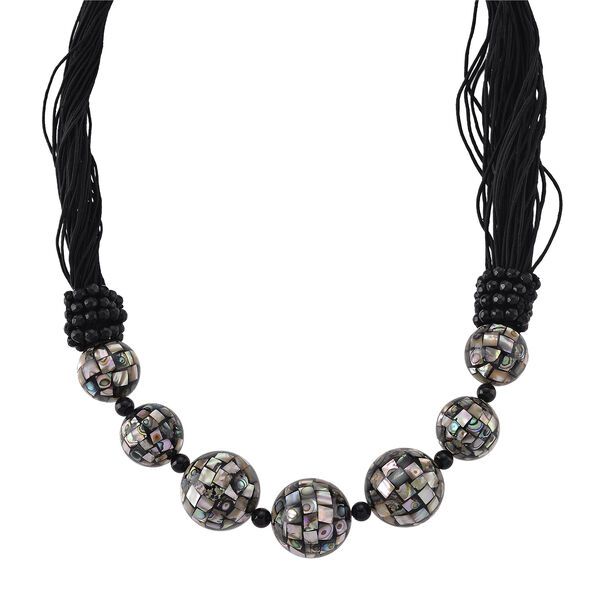 Schwarzer Achat, Abalone Muschel Halskette 50 cm ca. 18.01 ct