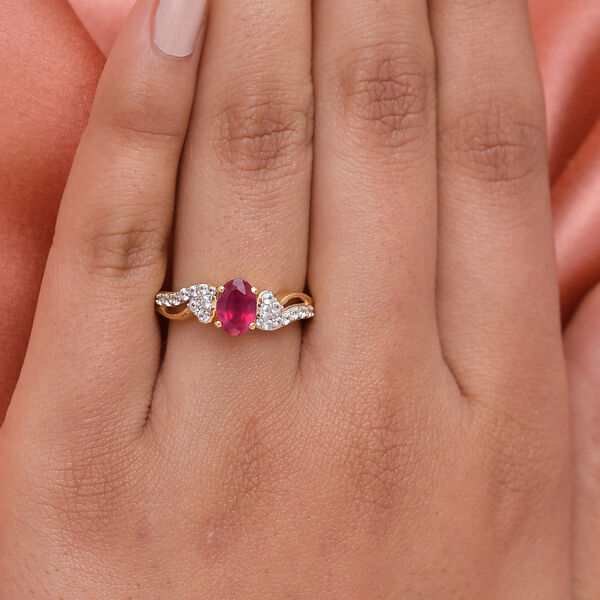 Afrikanischer Rubin und Zirkon-Ring, (Fissure gefüllt), 925 Silber vergoldet image number 3