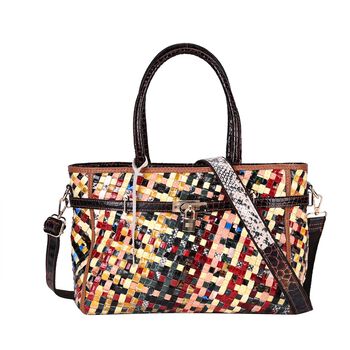 Chaos by Elsie -  Echtleder Handtasche mit RFID-Schutz, Gewebtes Muster in Multicolor, 34x14x25cm