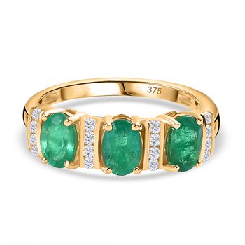 AAA Smaragd und Moissanit Ring in 375 Gold - 1,54 ct.