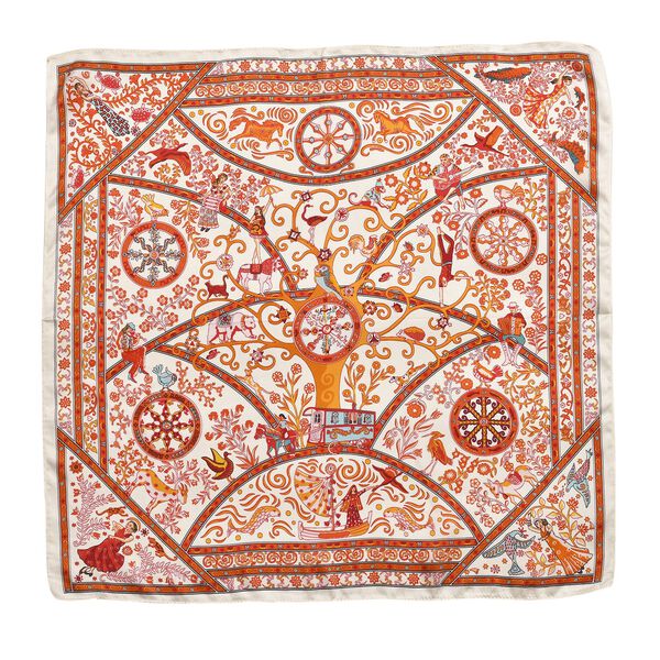 LA MAREY gemusterter Quadratschal aus 100% Seide, Orange image number 2