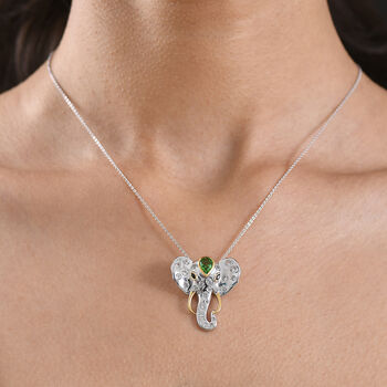 GP - Chartreuse Quarz, Wei&szlig;er Zirkon Schmuckset ca. 50 cm 925 Silber rhodiniert, 925 Silber Rhodiniert und 750 Gelbgold Vermeil ca. 2.66 ct