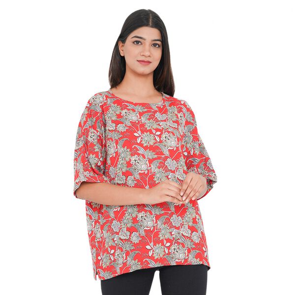 TAMSY - bedrucktes Top mit Blumendruck, Gr&ouml;&szlig;e 40, Rot image number 2