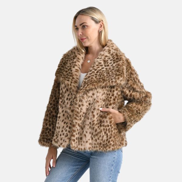 LA MAREY Signature - Kurzjacke aus Webpelz mit Leopardenmuster, Einheitsgröße, Braun image number 4