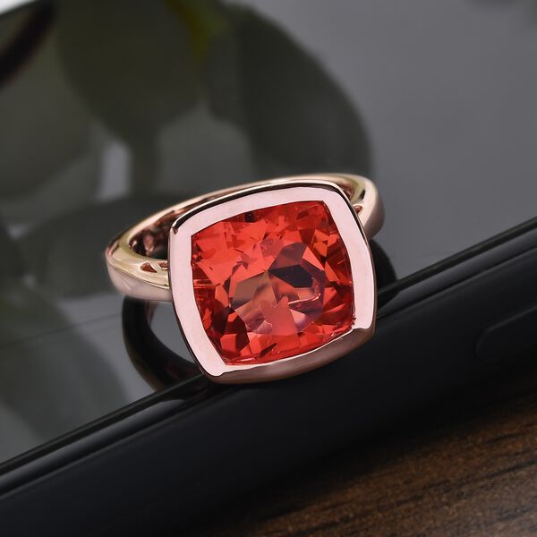 Padparadsha Triplett Quarz Solit&auml;r Ring 925 Silber Rose Gold-&Uuml;berzug image number 2