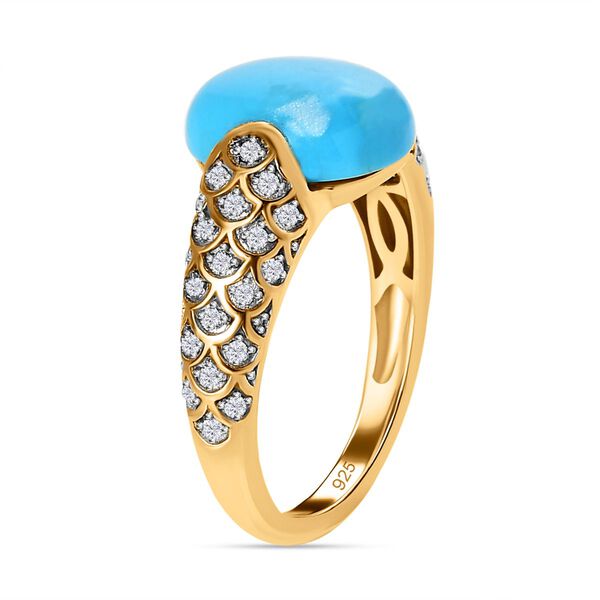 AA Sleeping Beauty Türkis, weißer Zirkon Ring, 925 Silber Gelbgold Vermeil, (Größe 18.00) ca. 4.10 ct image number 4