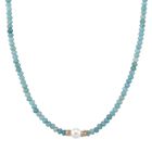Muschelkernperle-Halskette mit Blauem Quarzit, verstellbar 40+10cm, goldfraben