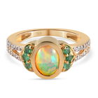 Natürlicher Äthiopischer Opal und Smaragd Ring, 925 Silber vergoldet (Größe 16.00) ca. 1,31 ct