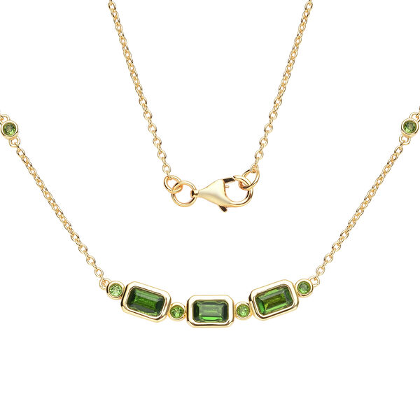 Nat&uuml;rlicher Chromdiopsid Halskette ca. 45 cm 925 Silber vergoldet ca. 0,90 ct
