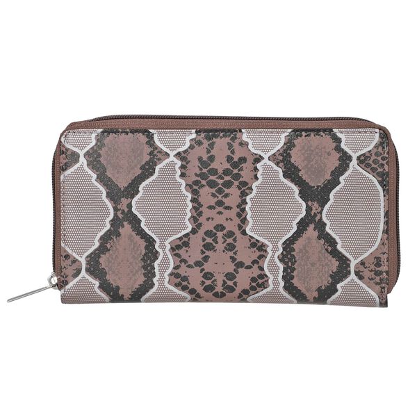 Echtleder Brieftasche mit Schlangenleder-Pr&auml;gung und RFID-Schutz, hellbraun