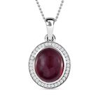 AAA Afrikanischer Rubin und weißer Zirkon Anhänger mit Kette, 925 Silber platiniert ca. 20.52 ct