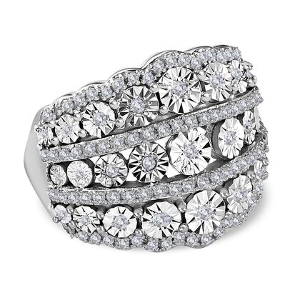 Wei&szlig;er Diamant Ring, 925 Silber platiniert (Gr&ouml;&szlig;e 16.00) ca. 0.50 ct Dreireihig 0.50 ct