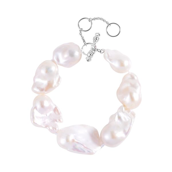 Wei&szlig;e S&uuml;&szlig;wasser Perle, Roter Granat Armband ca. 20 cm 925 Silber rhodiniert