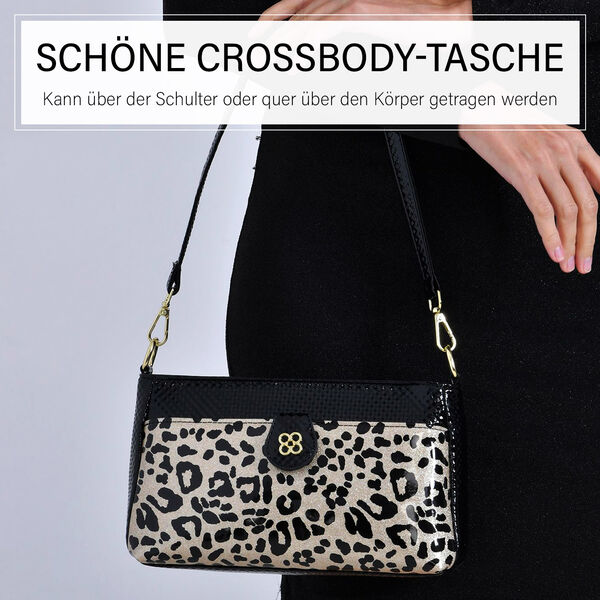 Stylische Sling-Umhängetasche mit  Leopardenmuster, Schwarz image number 1