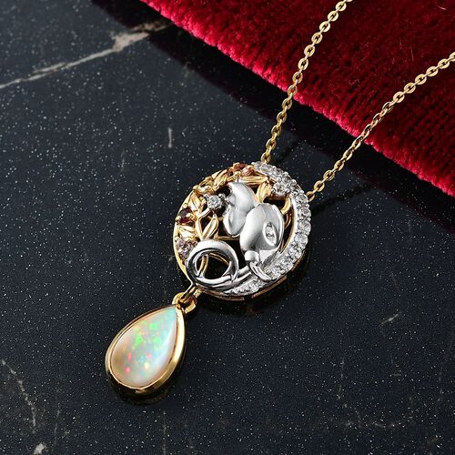 D'Joy AA Natürlicher, äthiopischer Welo Opal, Mehrfarbig Saphir Schmuckset ca. 50 cm 925 Silber rhodiniert, 925 Silber Rhodiniert und 750 Gelbgold Vermeil ca. 1,55 ct. image number 1