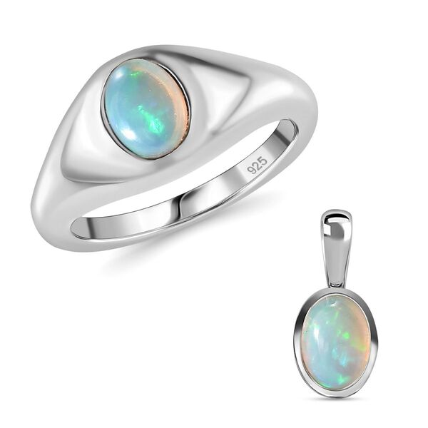 AA nat&uuml;rliches, &auml;thiopisches Welo Opal-Schmuckset, 925 Silber rhodiniert, 1,04 ct.