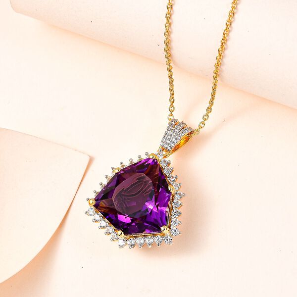 AA afrikanischer Amethyst und Zirkon-Anh&auml;nger mit Kette - 22,25 ct. image number 2