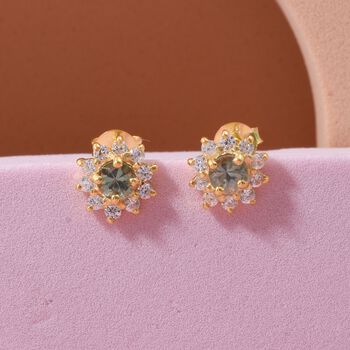 D'Joy AA Gr&uuml;ner Saphir, Wei&szlig;er Zirkon Ohrringe 925 Silber vergoldet ca. 1,30 ct.