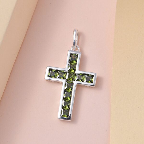 Peridot Zirkonia Kreuz Anh&auml;nger 925 Silber ca. 2.45 ct image number 3