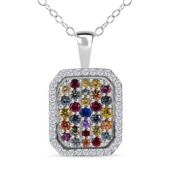 AA Regenbogen Saphir Anh&auml;nger mit Kette, 925 Silber platiniert ca. 1.57 ct
