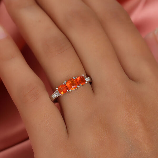 Purpurroter Feuer Opal 3 Stein Ring 925 Silber platiniert  ca. 1,21 ct image number 3