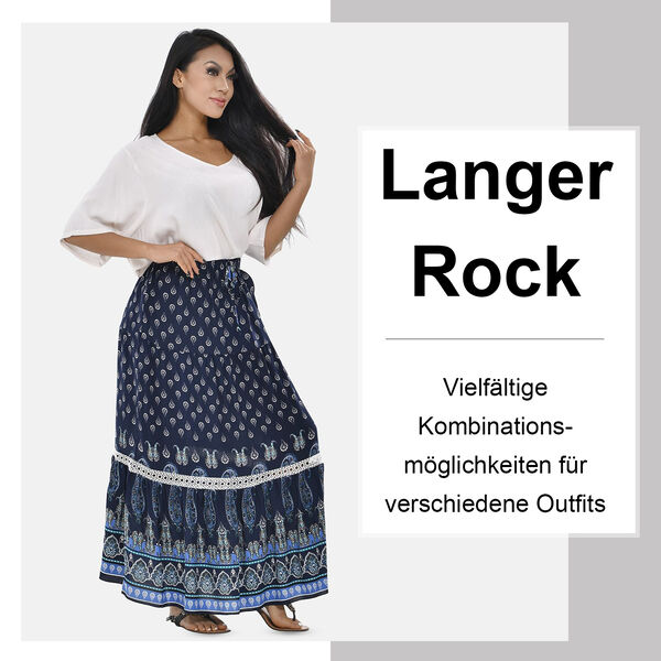 Langer Rock aus 100% Viskose, Dunkelblau, Einheitsgr&ouml;&szlig;e image number 2
