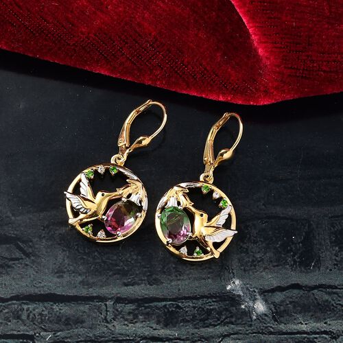 Nature's Kiss - D joy Wassermelonen Quarz Triplette, Natürlicher Chromdiopsid Ohrringe 925 Silber platiniert und vergoldet ca. 2,78 ct. image number 1