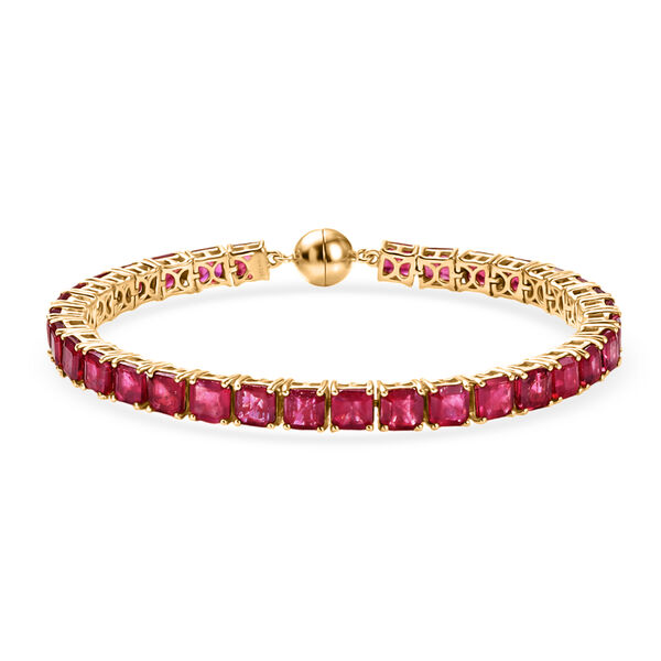 D'Joy Afrikanischer Rubin (Fissure gef&uuml;llt) Armband ca. 19 cm 925 Silber 750 Gelbgold Vermeil ca. 29,57 ct.