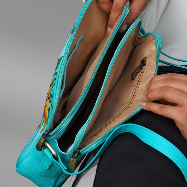 SUKRITI- Echtleder Crossbody Tasche mit Blumenmuster, grün image number 8