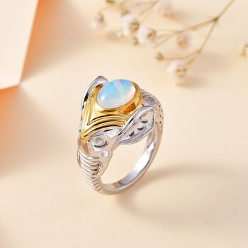 AA Nat&uuml;rlicher, &auml;thiopischer Welo Opal Ring 925 Silber Rhodiniert und 750 Gelbgold Vermeil (Gr&ouml;&szlig;e 18.00) ca. 1,19 ct