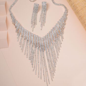 Wei&szlig;er Kristall Halskette und Ohrringe Schmuckset, Messing