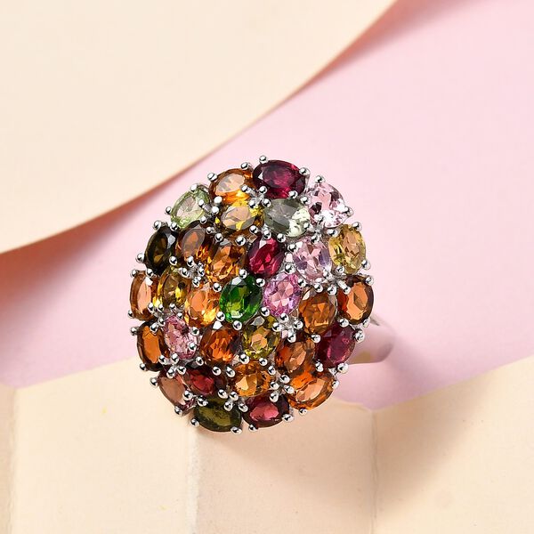 Nat&uuml;rlicher, mehrfarbiger Turmalin-Ring, 925 Silber platiniert (Gr&ouml;&szlig;e 17.00) ca. 5.58 ct image number 2