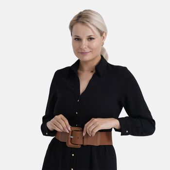 Stretch-Tailleng&uuml;rtel mit quadratischer Schnalle, 45x6cm, Karamell