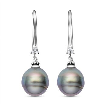 Tahiti-Zuchtperlen und wei&szlig;e Zirkon-Ohrringe, (10-11 mm), 925 Silber rhodiniert ca. 0.09 ct