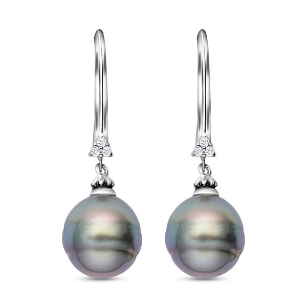 10-11 mm Tahiti-Zuchtperlen und wei&szlig;e Zirkon-Ohrringe