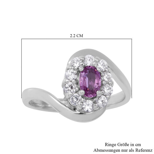 Rosa Saphir und Zirkon-Halo-Bypass-Ring, 925 Silber platiniert, 1,30 ct. image number 5