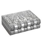 Handgefertigtes, Aluminium-Schmuckkästchen, silber, Elefantenprägung