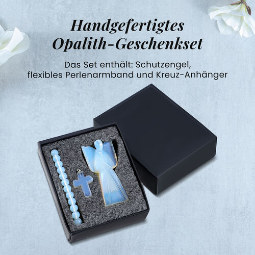 3er-Opalith-Set – Engel, Kreuz-Anhänger und Armband image number 1