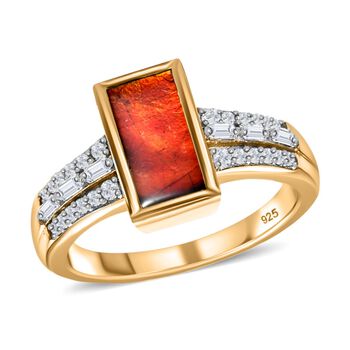 Kanadischer Ammolit, wei&szlig;er Zirkon Ring, 925 Silber vergoldet (Gr&ouml;&szlig;e 18.00) ca. 1.90 ct