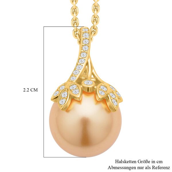 Goldene Muschelkernperle, wei&szlig;er Zirkonia, Anh&auml;nger mit Kette, Messing, Edelstahl, ca., goldfarben 0.25 ct image number 7