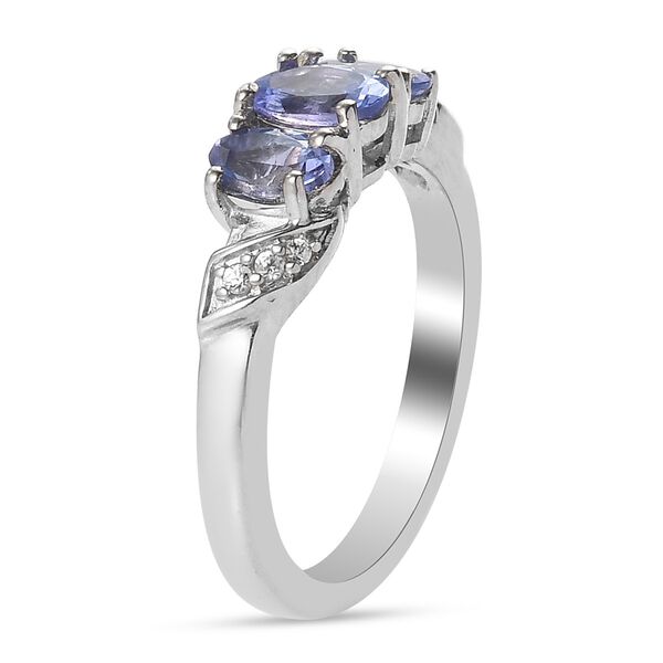 Tansanit und Zirkon 3 Stein Ring 925 Silber Platin-&Uuml;berzug image number 5