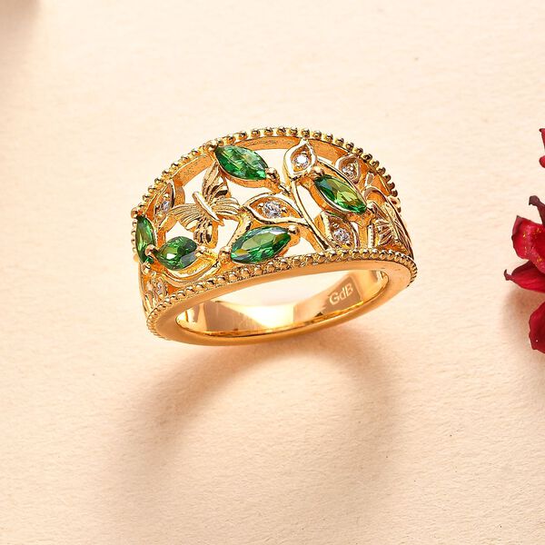 Gr&uuml;ner Zirkonia, Wei&szlig;er Zirkonia Ring Messing (Gr&ouml;&szlig;e 17.00) image number 1