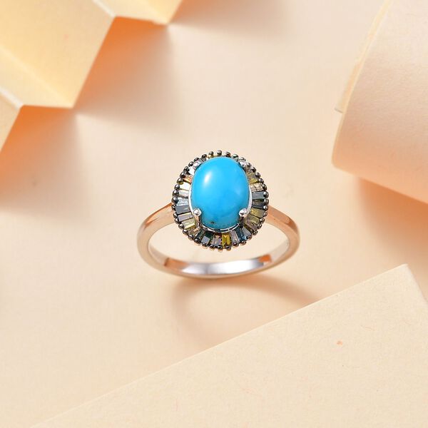 AA Amerikanischer, natürlicher Sleeping Beauty Türkis und mehrfarbiger Diamant-Ring - 2,44 ct. image number 2