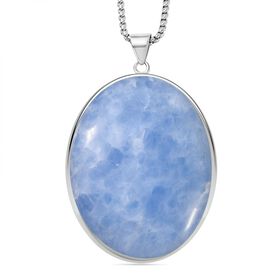 Blauer Chalcedon Anhänger mit 50cm Kette - 300 ct.
